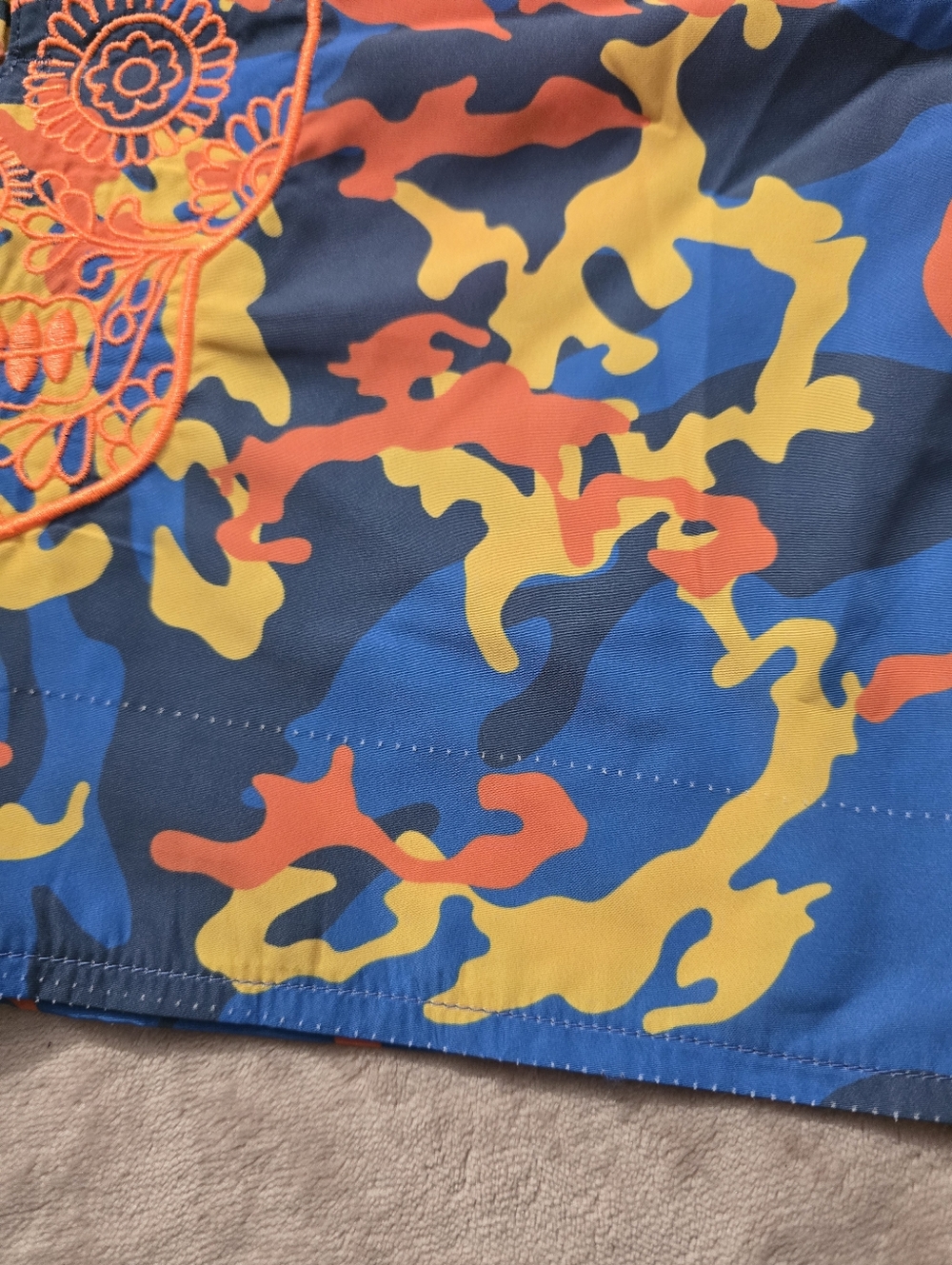 Bain De Mer Blue Multicolor Camouflage Orange Sugar Skull Swim Shorts Medium - Picture 6 of 14